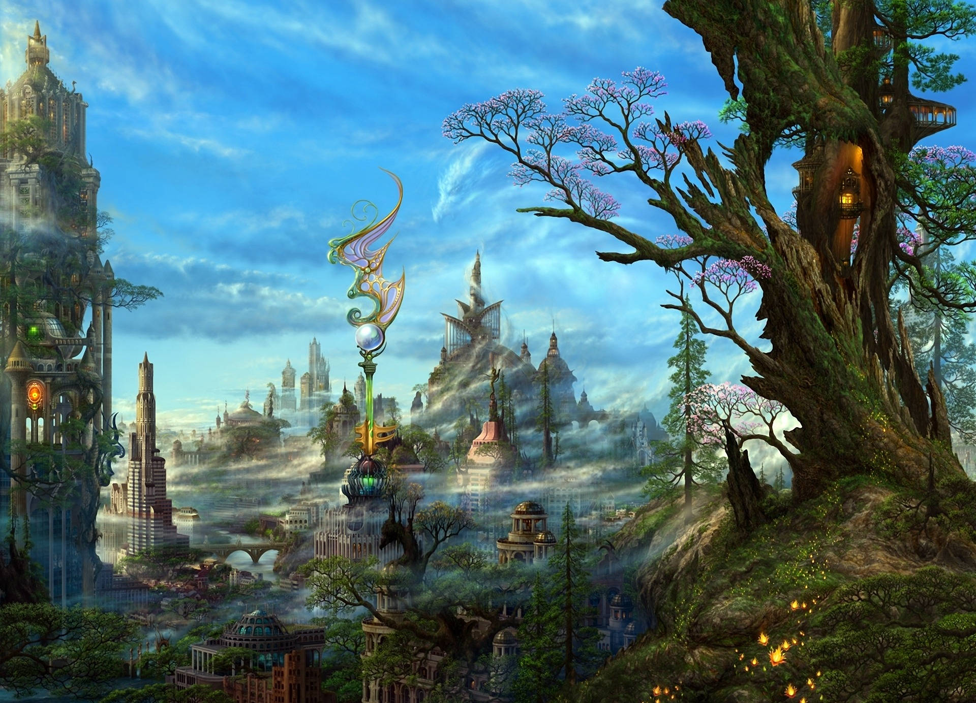 Fantasy Forest City Art Wallpaper