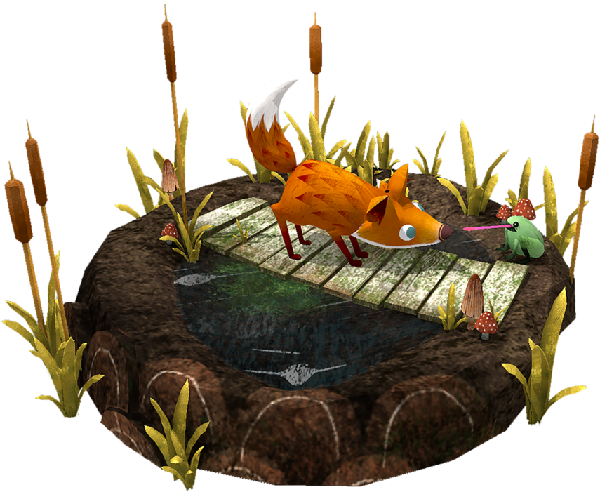 Fantasy Foxand Frogon Floating Island PNG