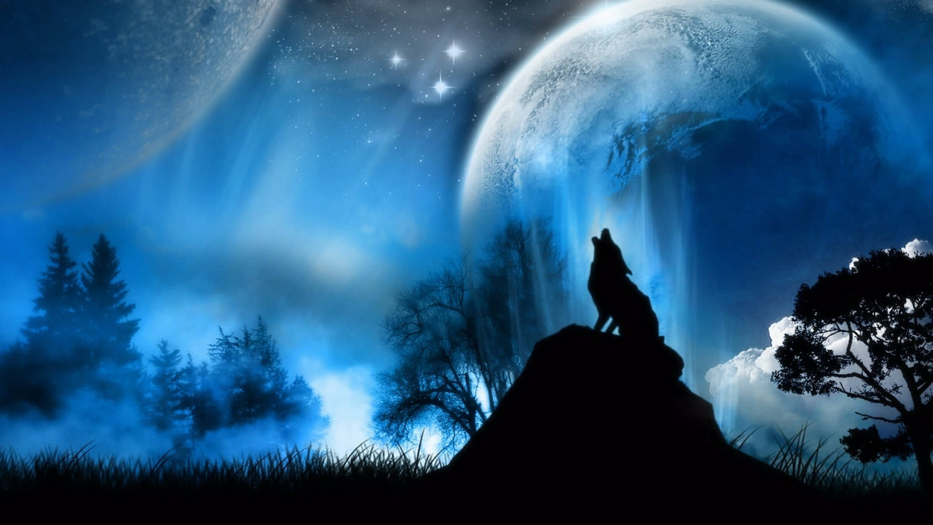 Fantasy Full Moon Wolf In Moonlight Wallpaper