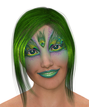 Fantasy Green Haired Woman PNG