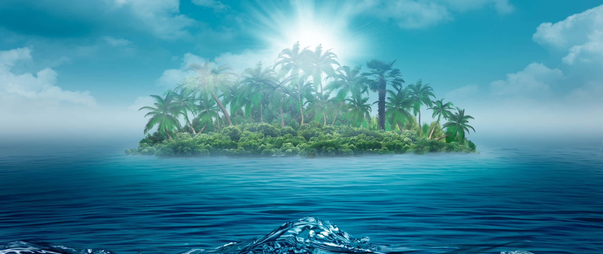 An Island With Palm Trees In The Water