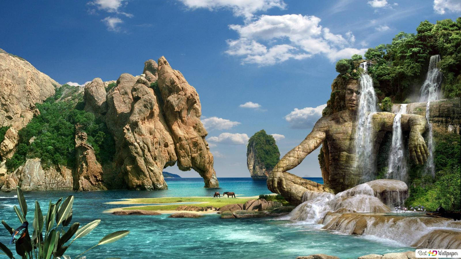 Fantasy Island Waterfall Statue