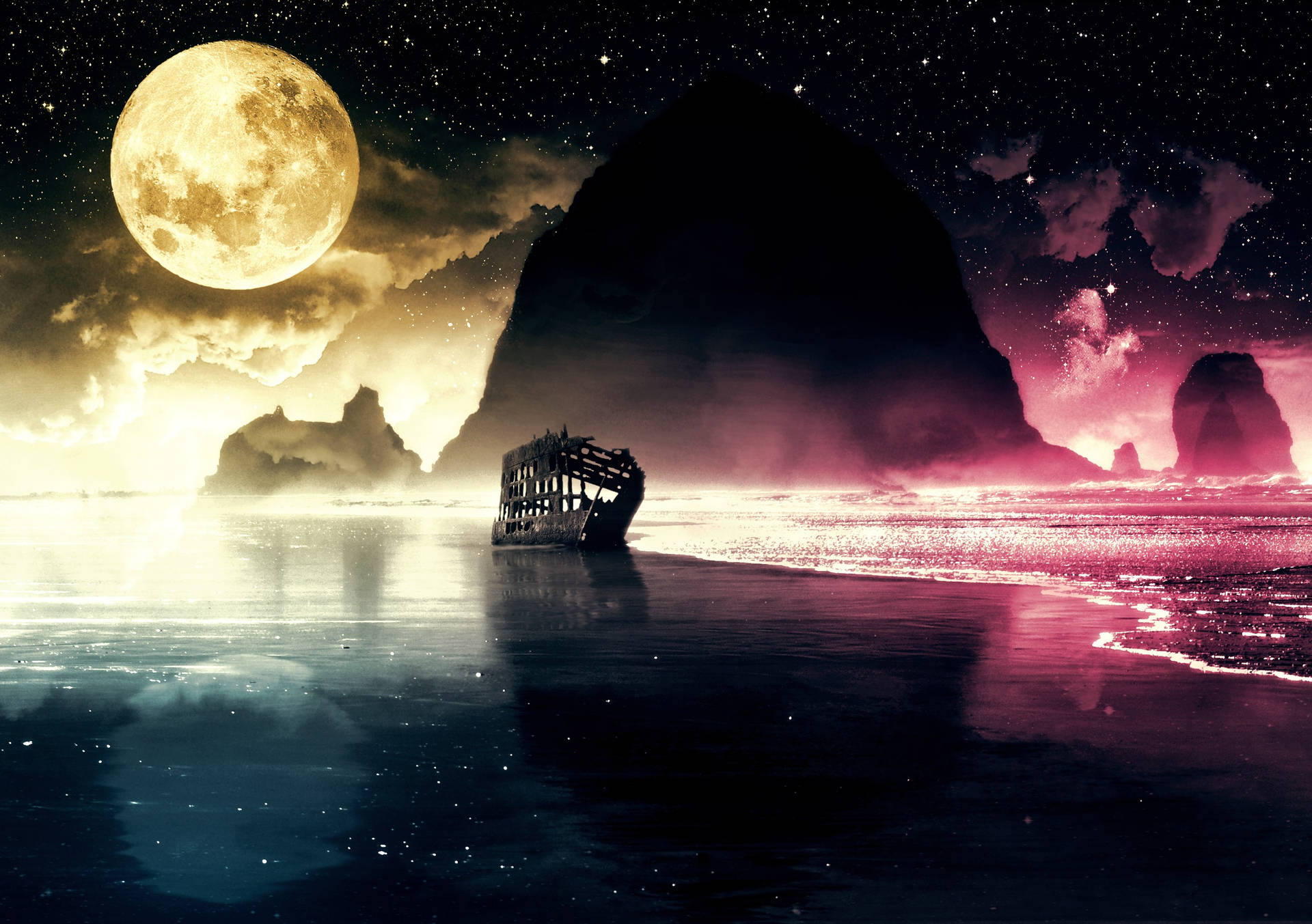 Fantasy Journey Moon Night Sky Wallpaper
