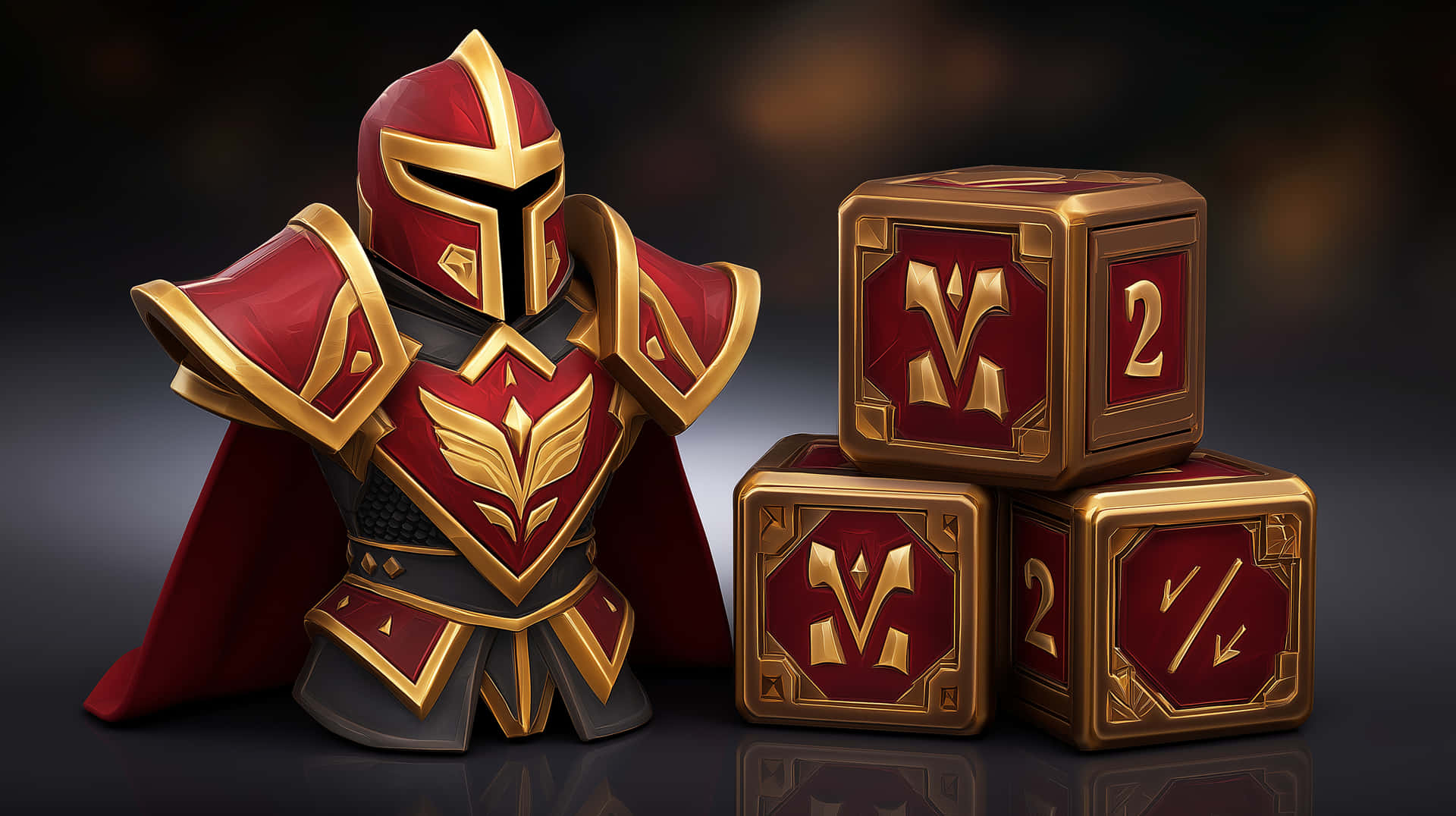 Fantasy Knight Bust With Ornate Dice In A Themed Display Wallpaper