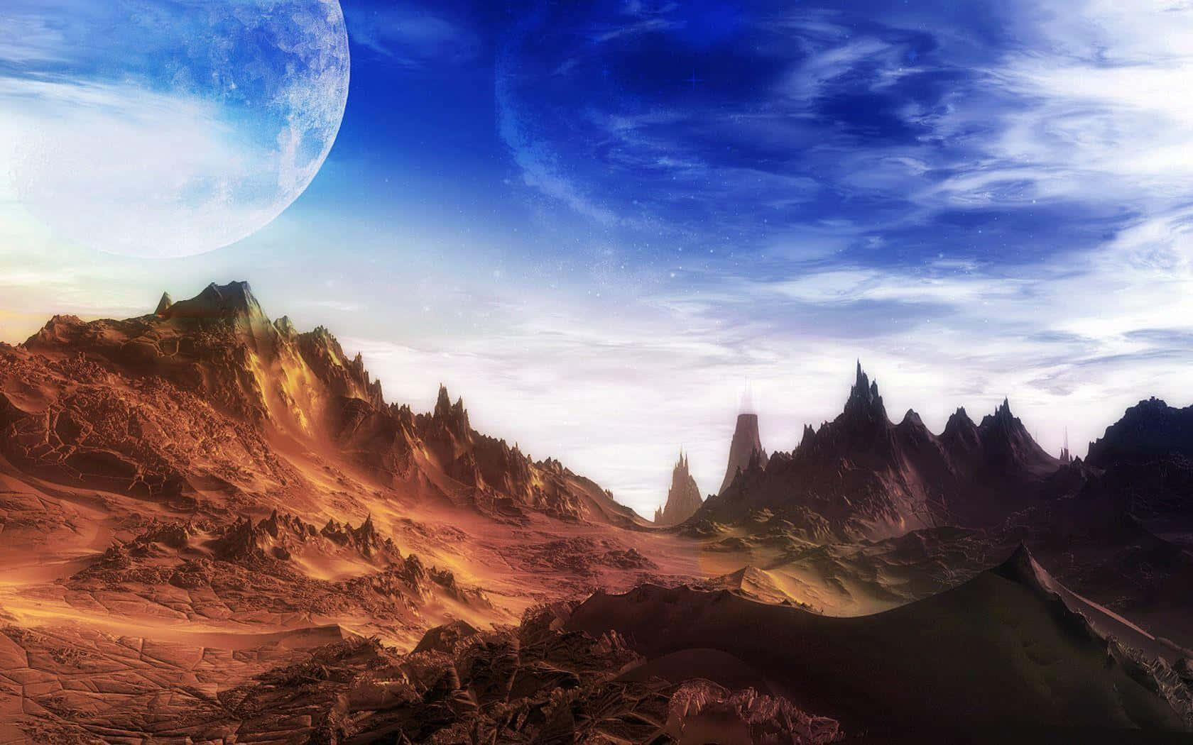 Fantasy Landscape_ Moonlit Mountains Wallpaper