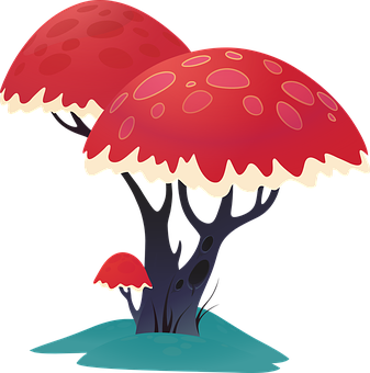 Fantasy Mushroom Trees Illustration PNG