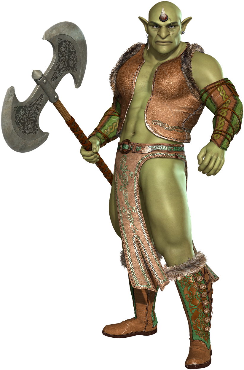 Fantasy Orc Warrior Axe PNG