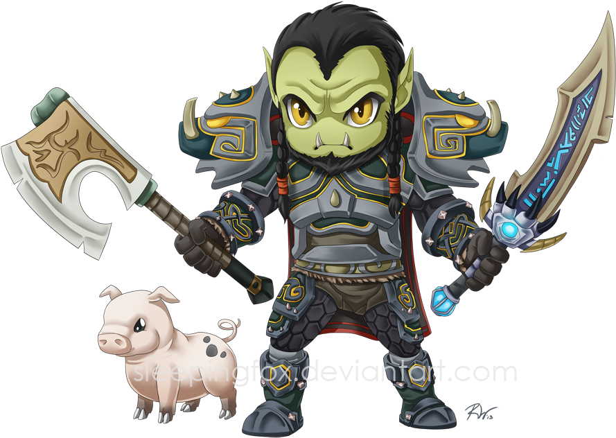 Fantasy Orc Warriorand Piglet PNG