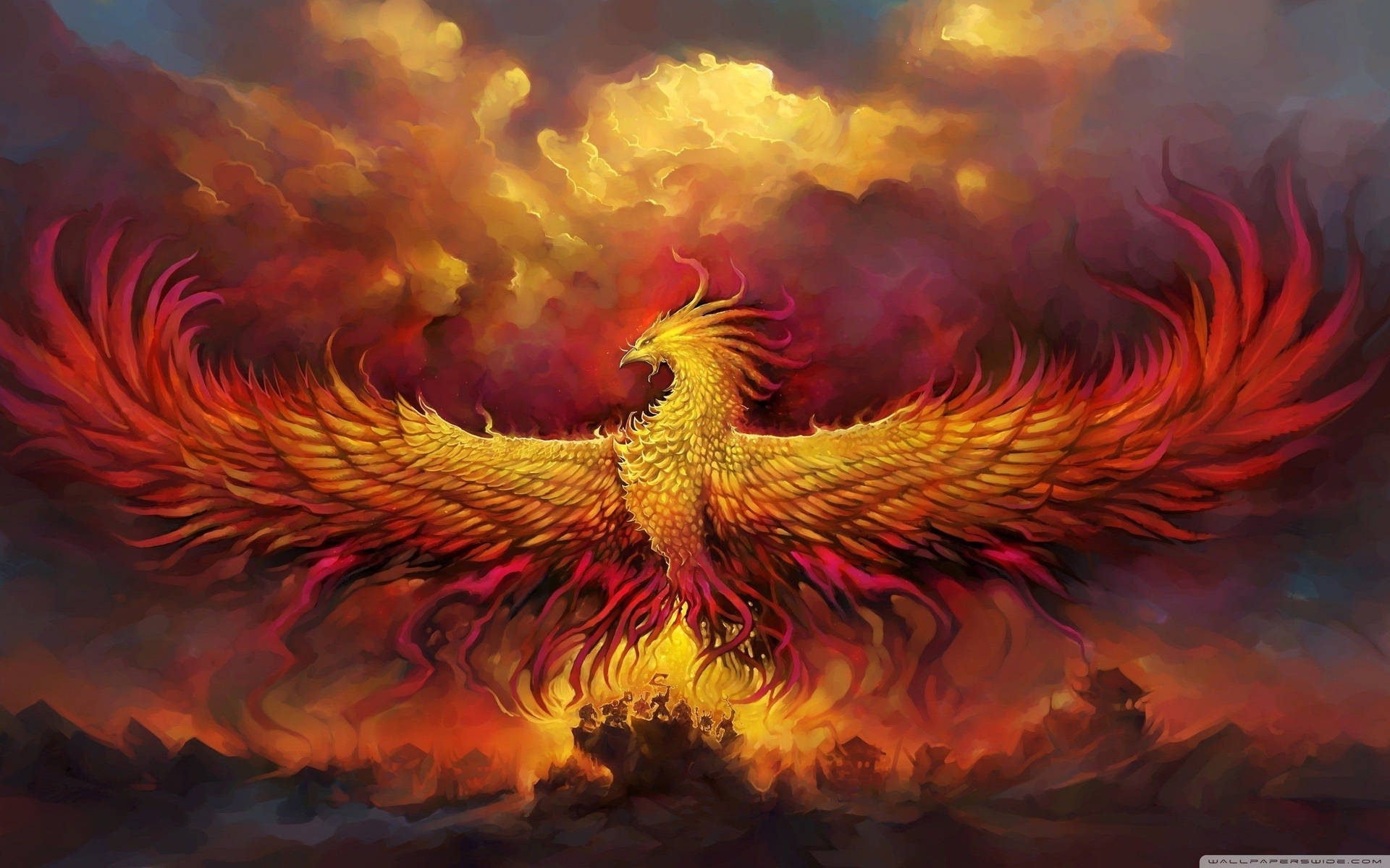 Rise from the ashes of your dreams, the beautiful Fantasy Phoenix Wallpaper