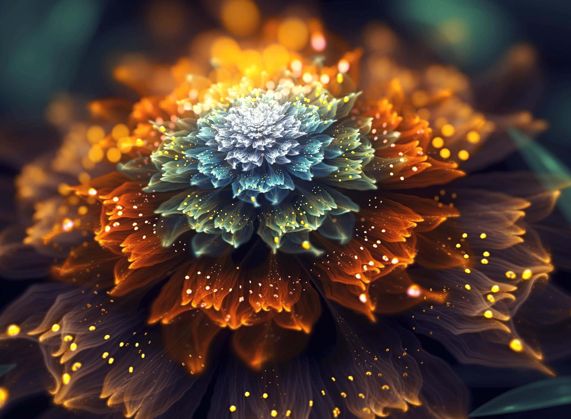 A Flower With Orange And Blue Lights Wallpaper