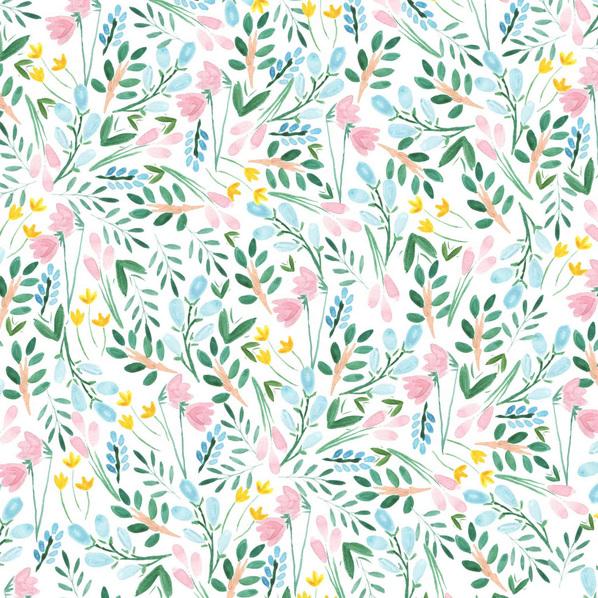 A Floral Pattern With Pink, Blue And Yellow Flowers Wallpaper