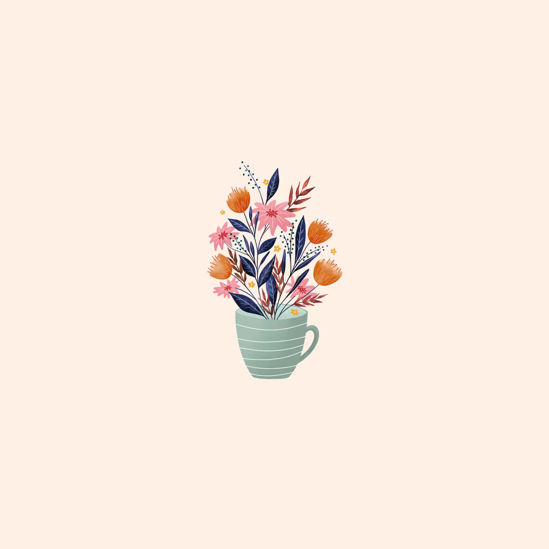 A Watercolor Illustration Of A Cup With Flowers In It Wallpaper