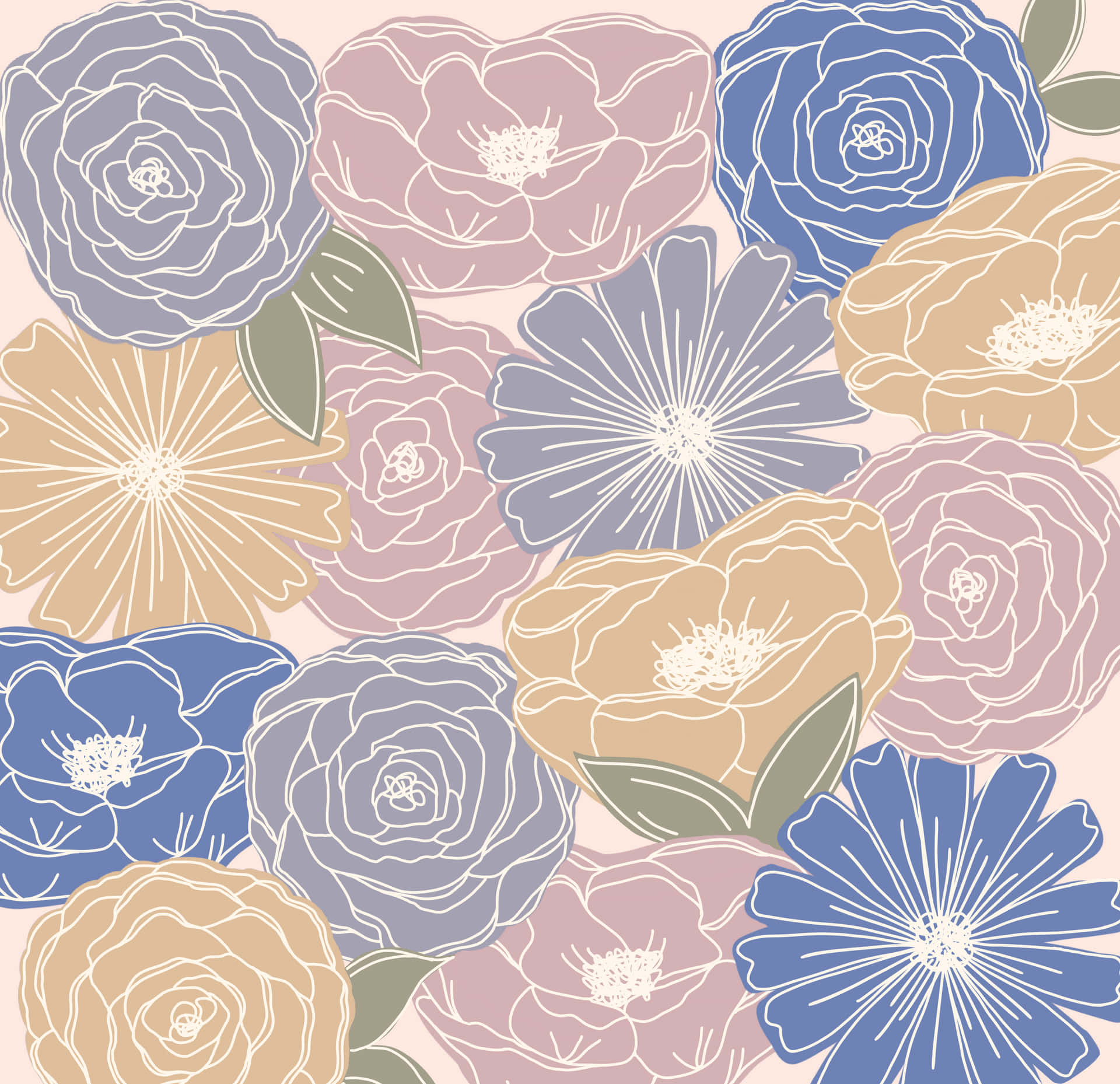 A Seamless Pattern Of Flowers In Blue, Pink And Yellow Wallpaper