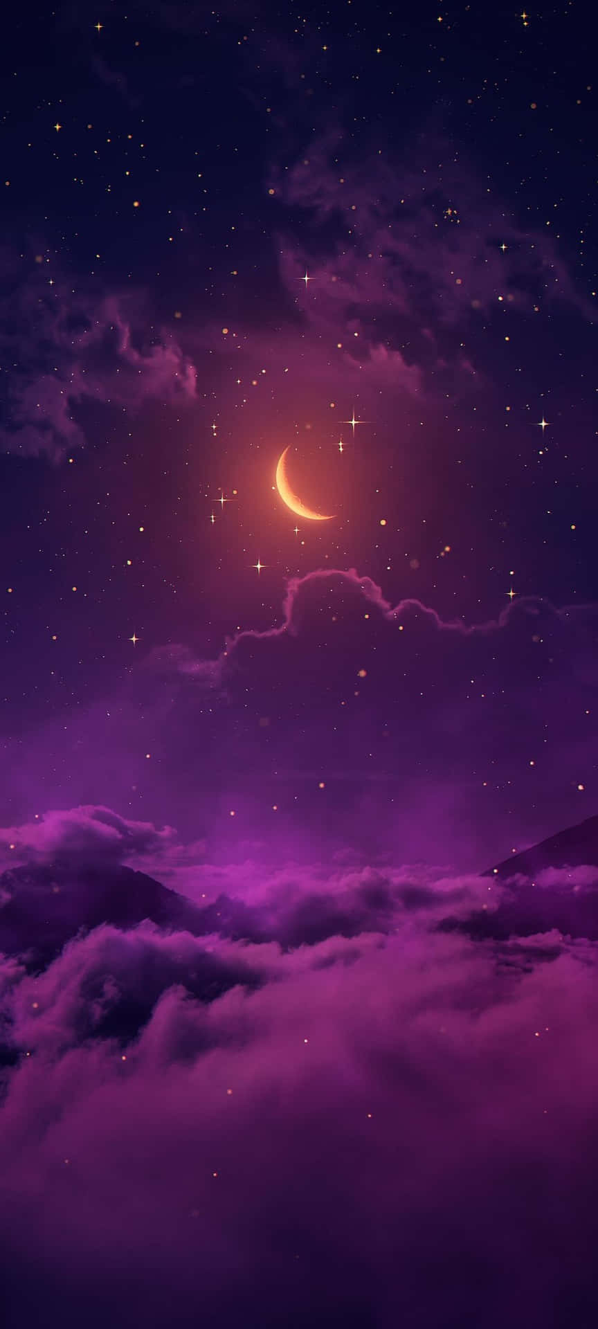 A Purple Sky With Clouds And A Crescent Wallpaper