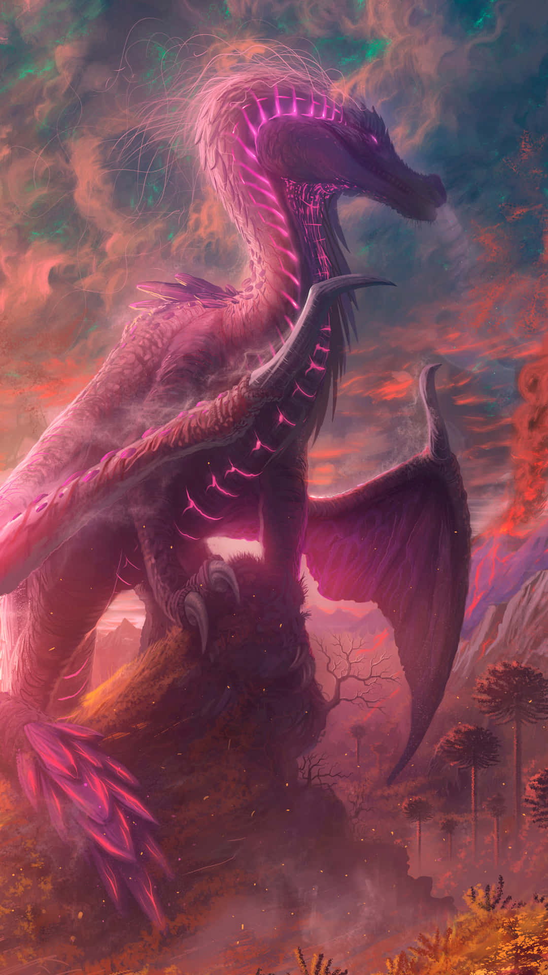 A Pink Dragon With A Pink Tail Wallpaper