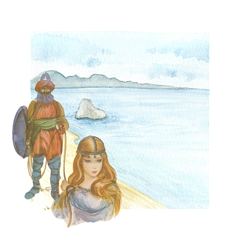 Fantasy Princessand Warriorby Sea PNG