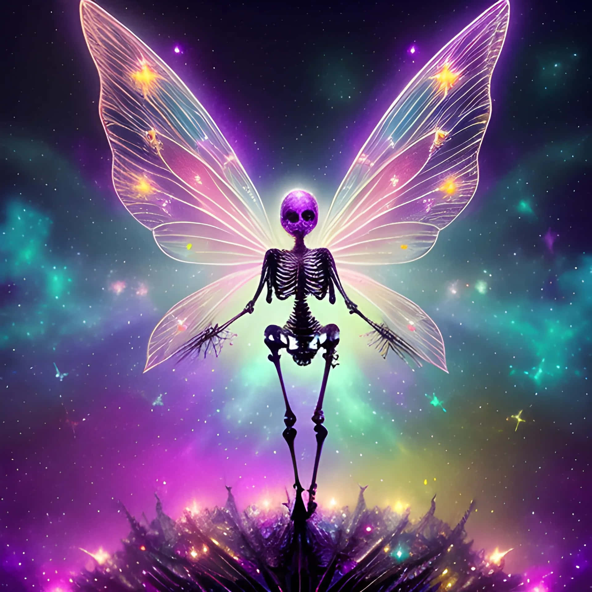 Fantasy Skeleton Fairy Nebula Wallpaper