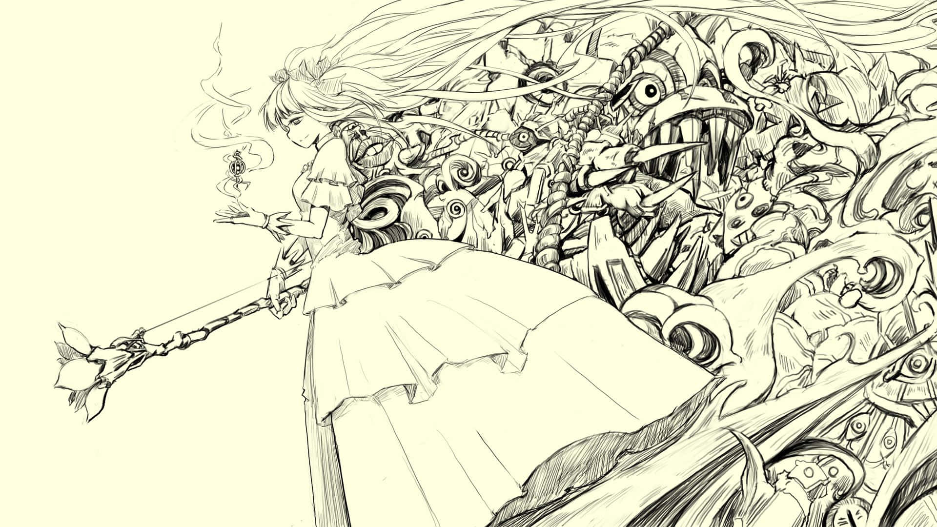 Fantasy_ Sketch_of_ Girl_with_ Mechanical_ Wings Wallpaper