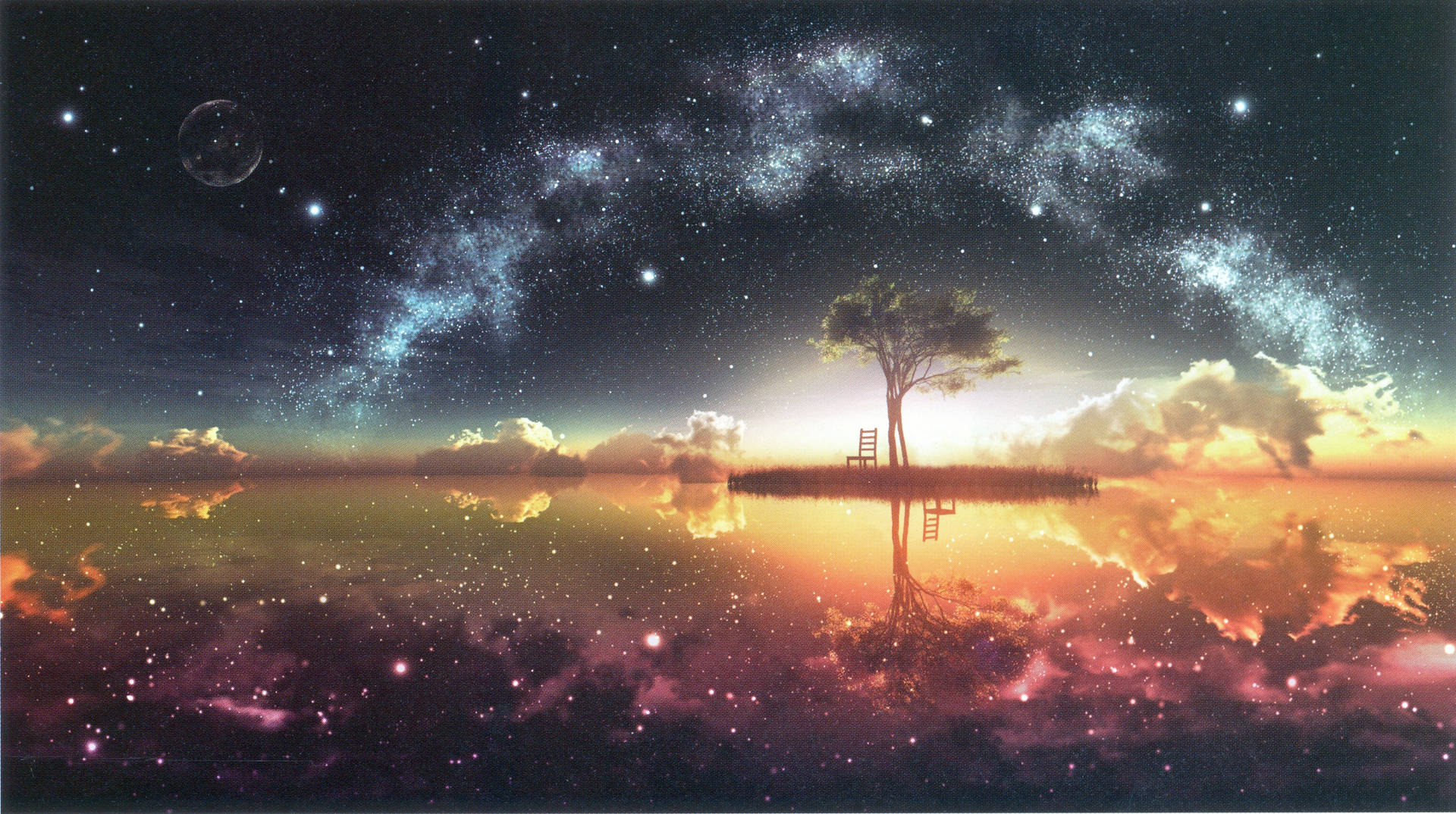 Fantasy Sky And Tree Anime 4k Wallpaper