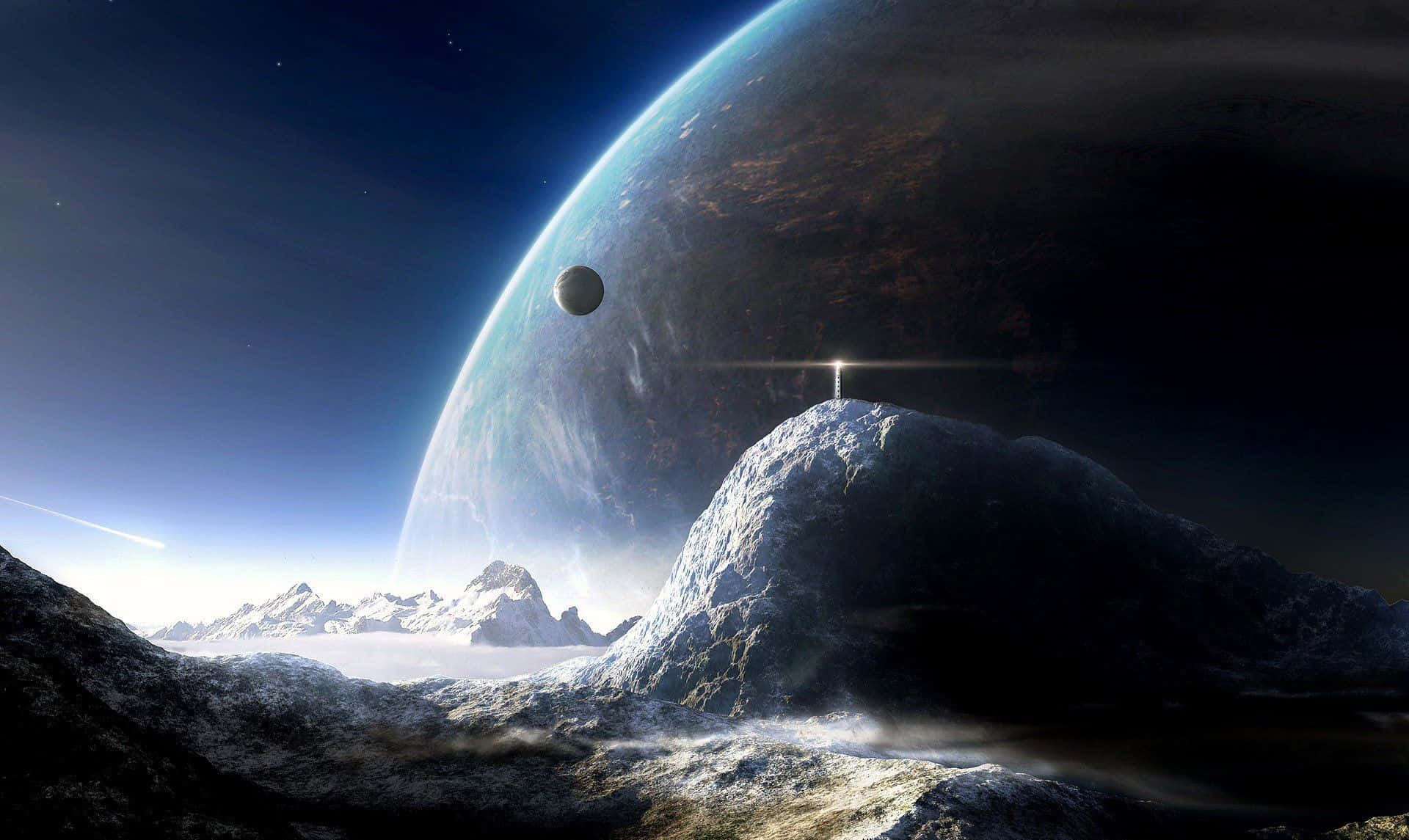 A breathtaking view of a distant space fantasy Wallpaper