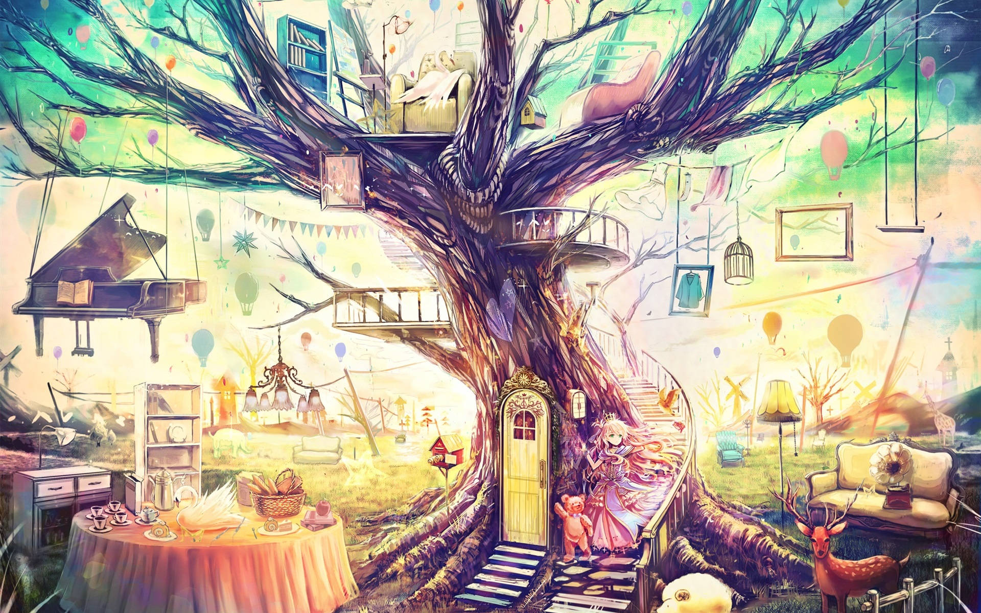 Fantasybaum Anime-kunst Wallpaper