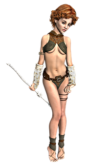 Fantasy Warrior Girlwith Staff PNG