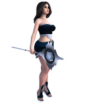 Fantasy Warrior Girlwith Swordand Shield PNG