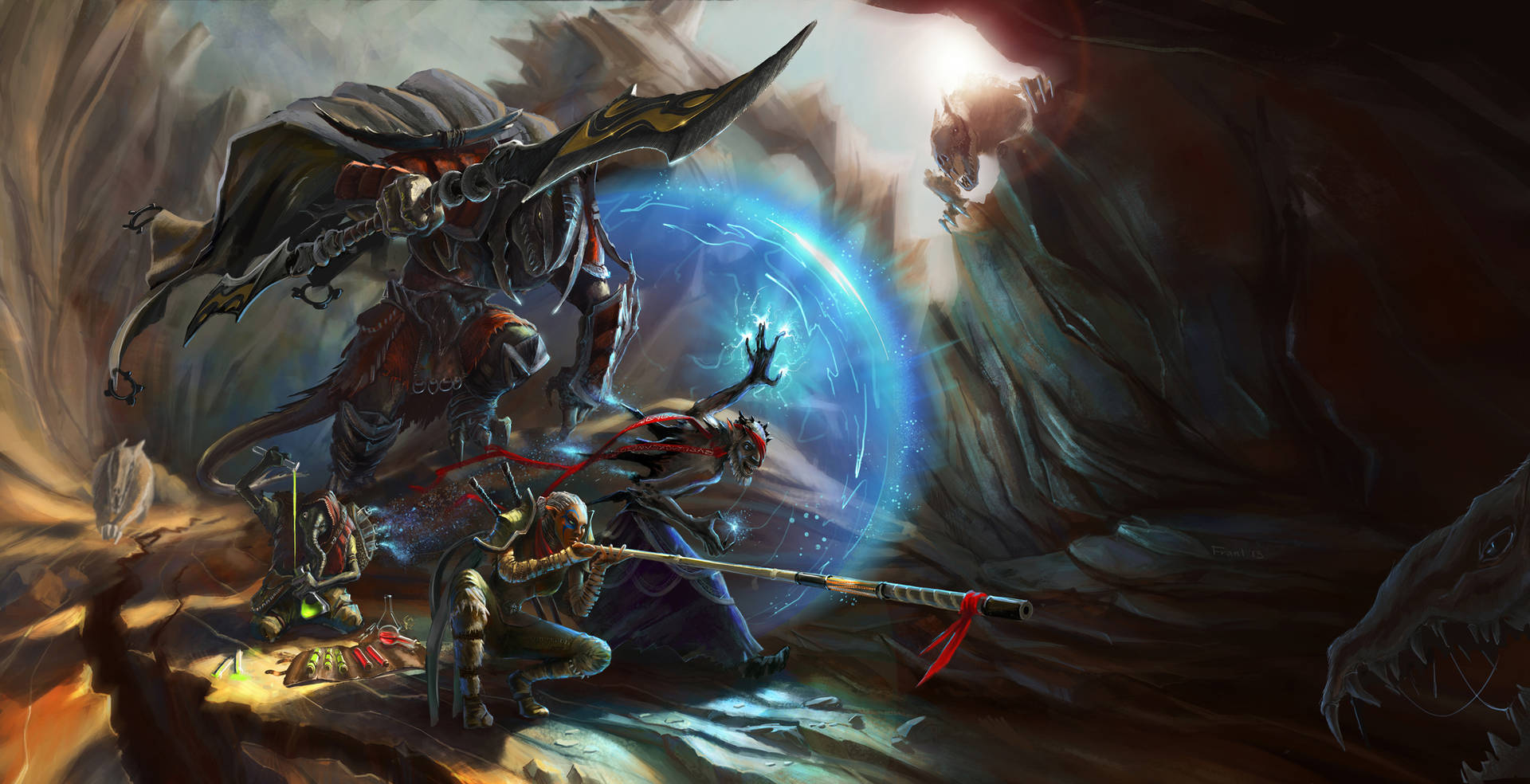 Epic Fantasy Warrior in Cave Wallpaper