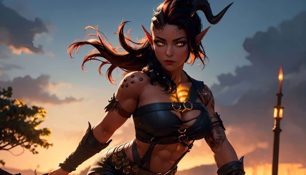 Fantasy Warrior Woman Sunset Wallpaper