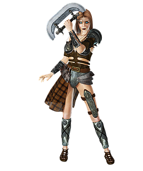 Fantasy Warrior Womanwith Axe PNG