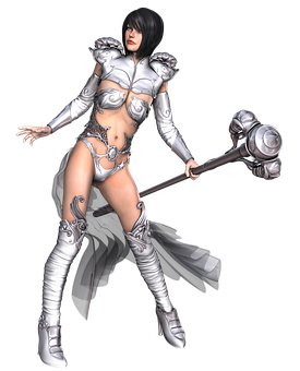Fantasy Warrior Womanwith Hammer PNG