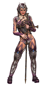 Fantasy Warrior Womanwith Staff PNG
