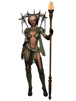 Fantasy Warrior Womanwith Torch PNG