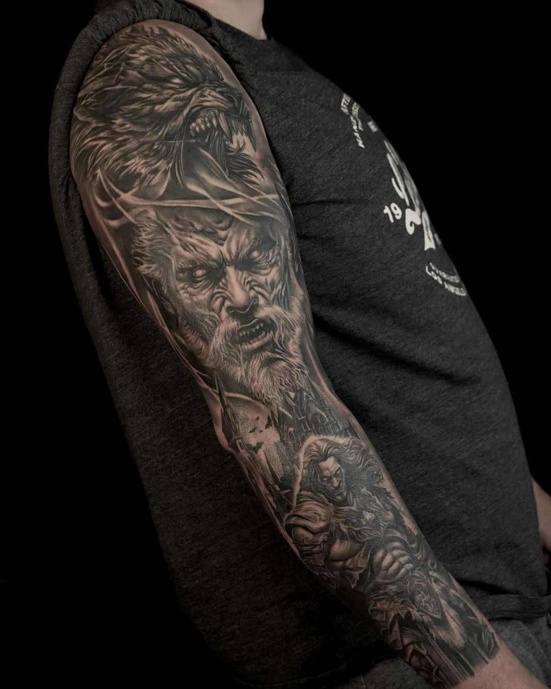 Fantasy Warriorand Beast Tattoo Arm Sleeve Wallpaper