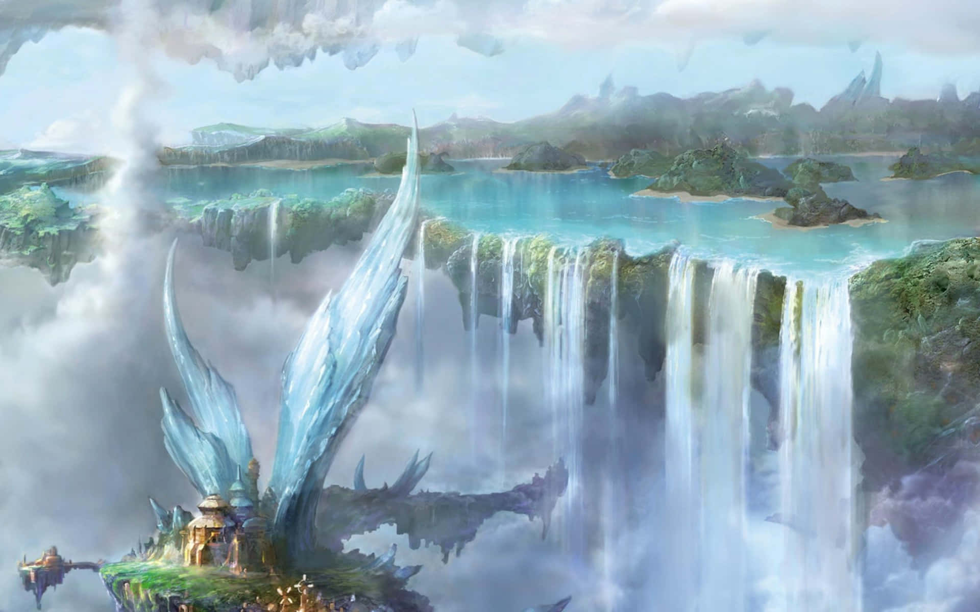 Fantasy Waterfall Utopia Wallpaper
