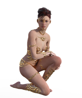 Fantasy Woman Golden Armor Art PNG