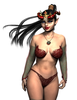 Fantasy Womanwith Hornsand Mask PNG