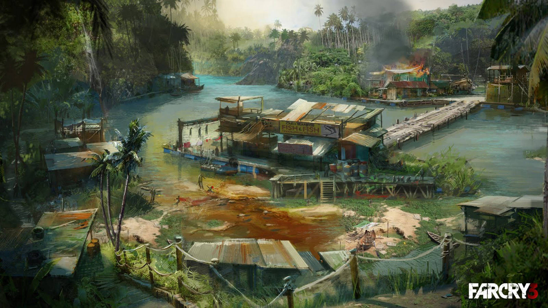 Far Cry 3 Burning Jungle Settlement Wallpaper
