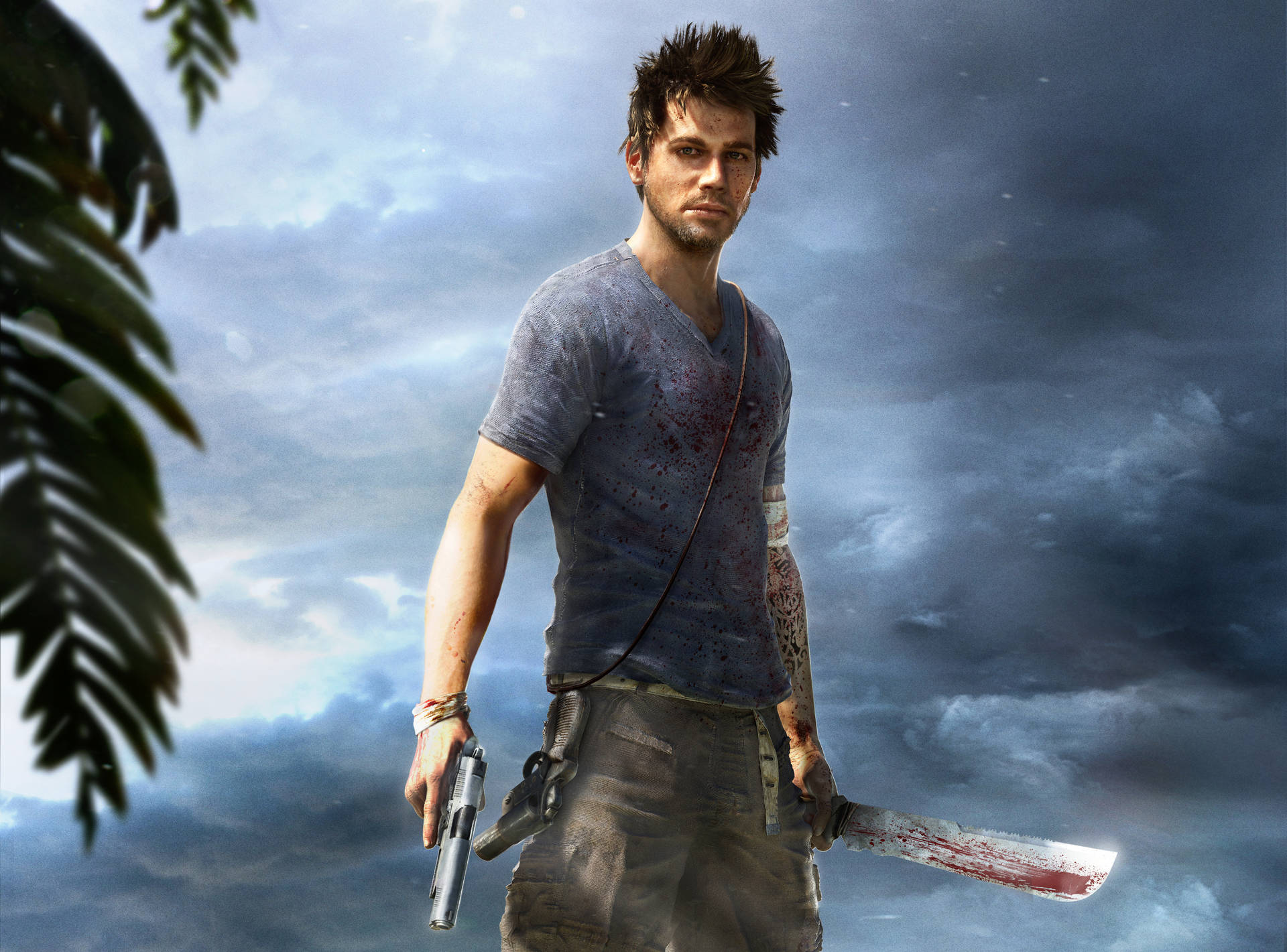 Far Cry 3 Jason Brody With Knife And Gun Wallpaper