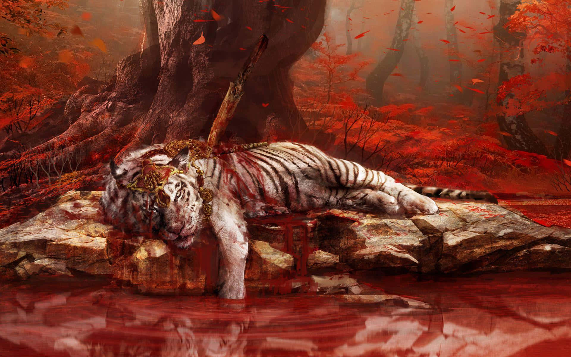 A Tiger Lying On A Rock In The Forest