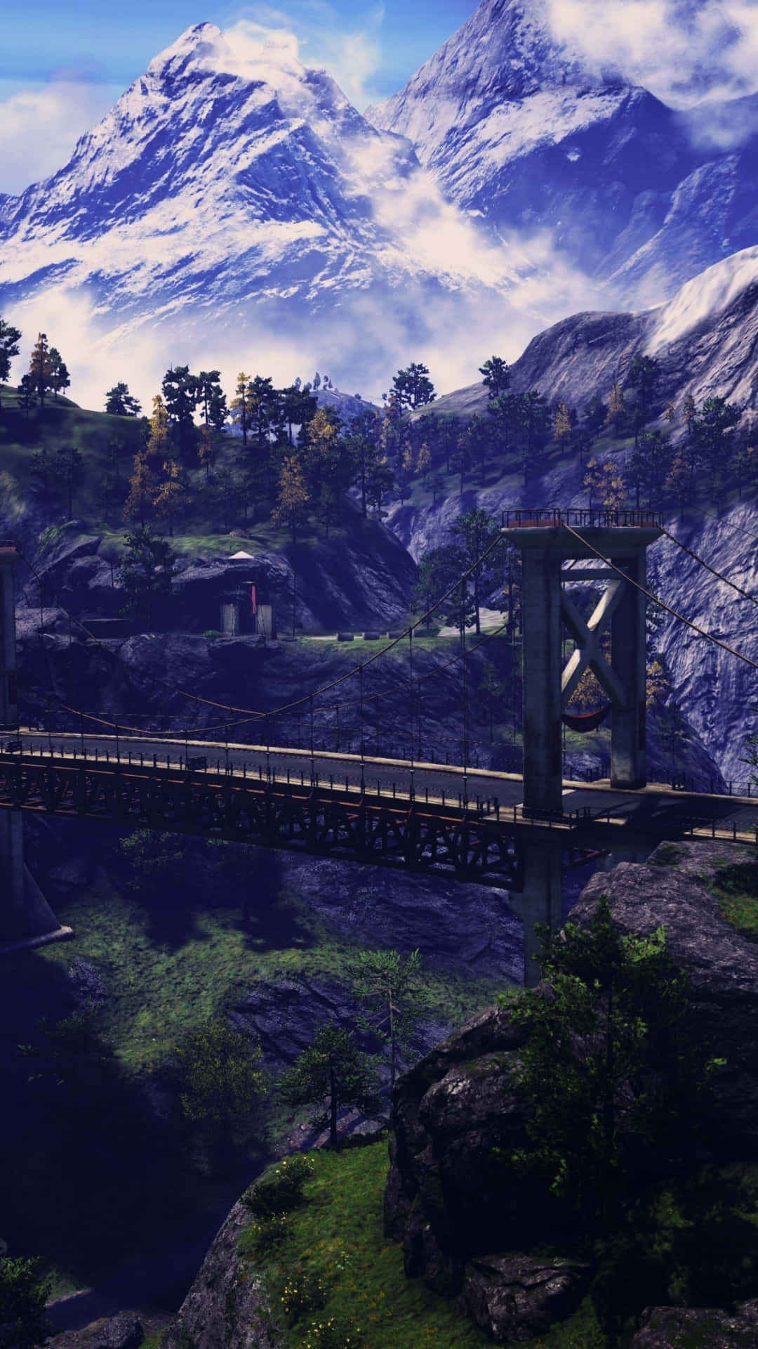 En bro over en bjergstrøm Wallpaper