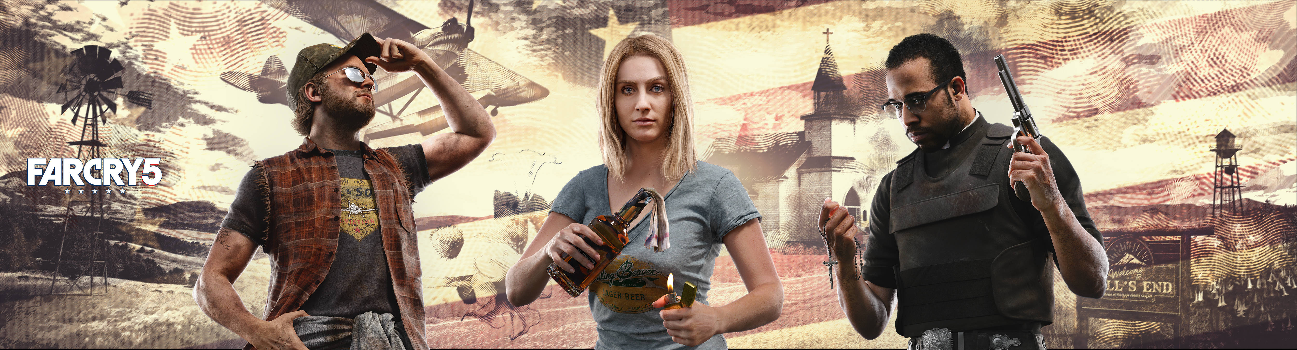 Far Cry 5 Characters Against Us Flag Wallpaper