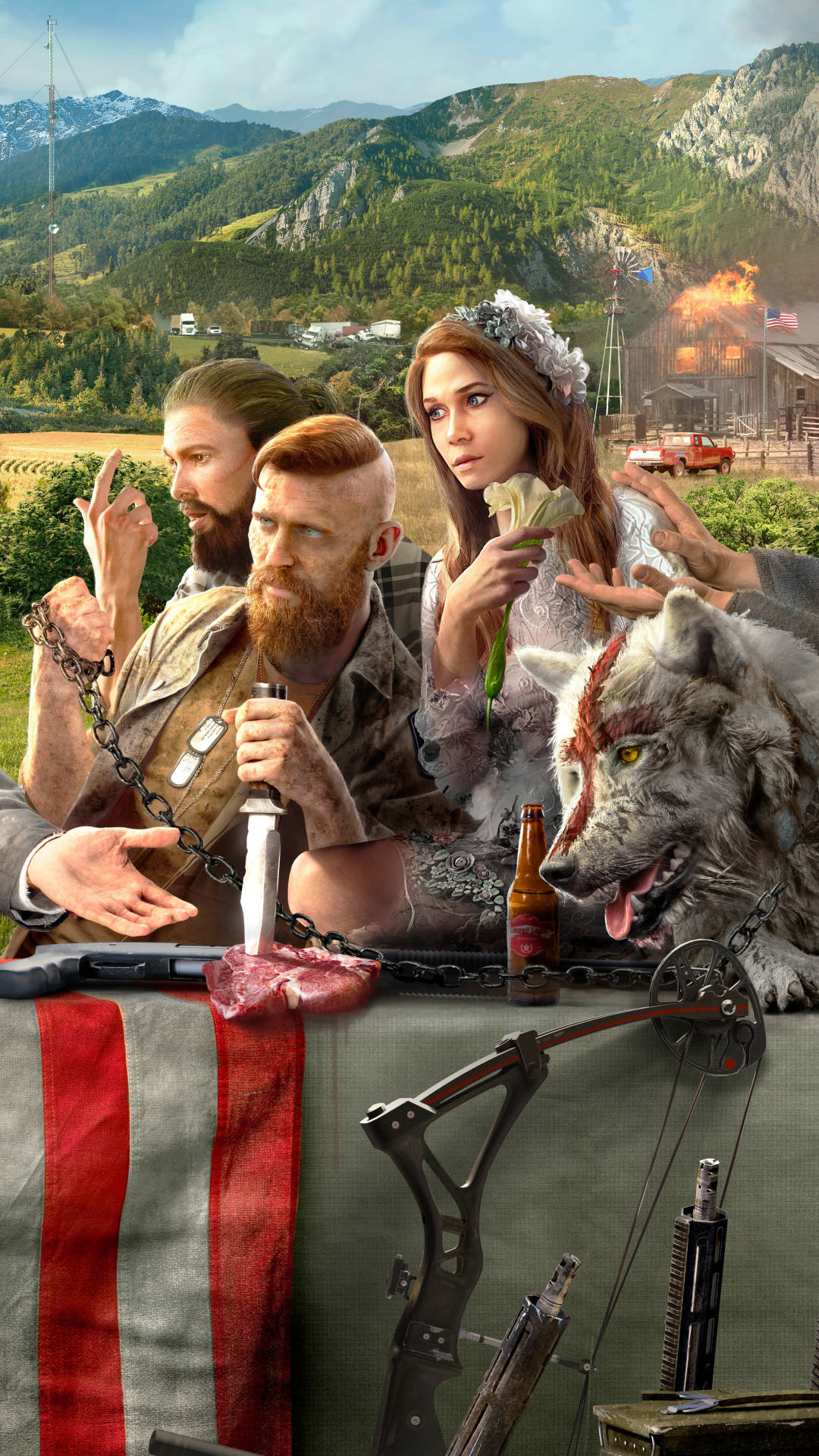 Far Cry 5 Characters With Wolf Iphone Wallpaper