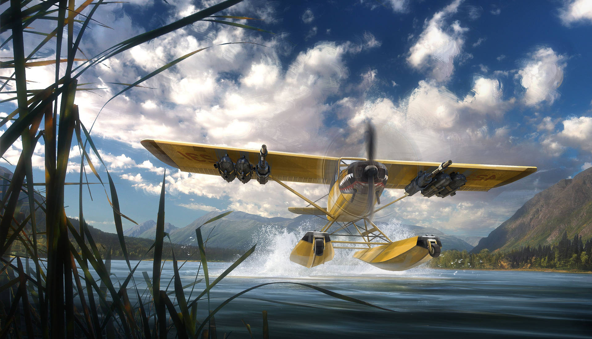 Far Cry 5 Yellow Seaplane Background