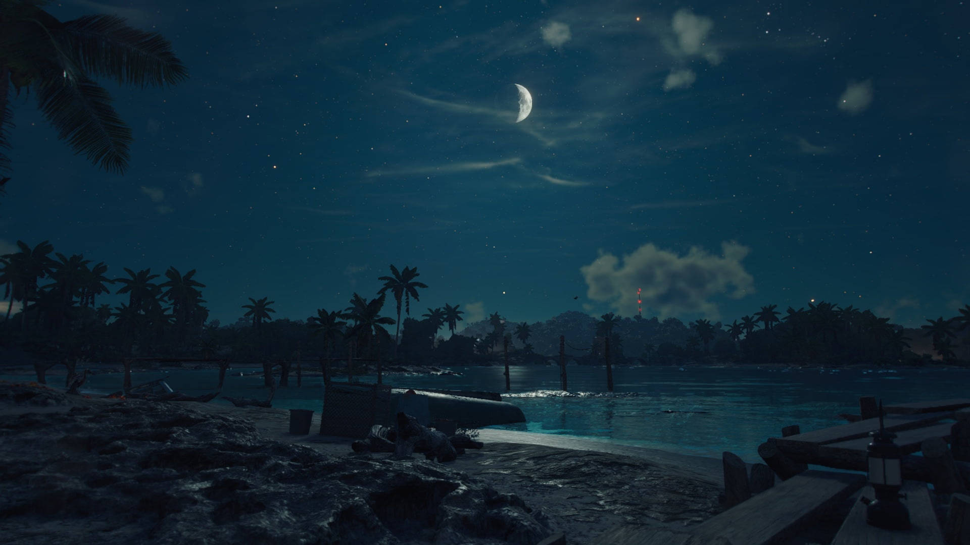 Epic Far Cry 6 Night Scene on Beach Wallpaper