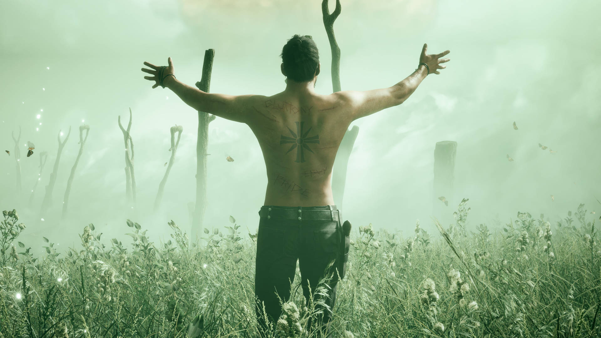Far Cry Five Joseph Seed No Shirt Arms Side Background