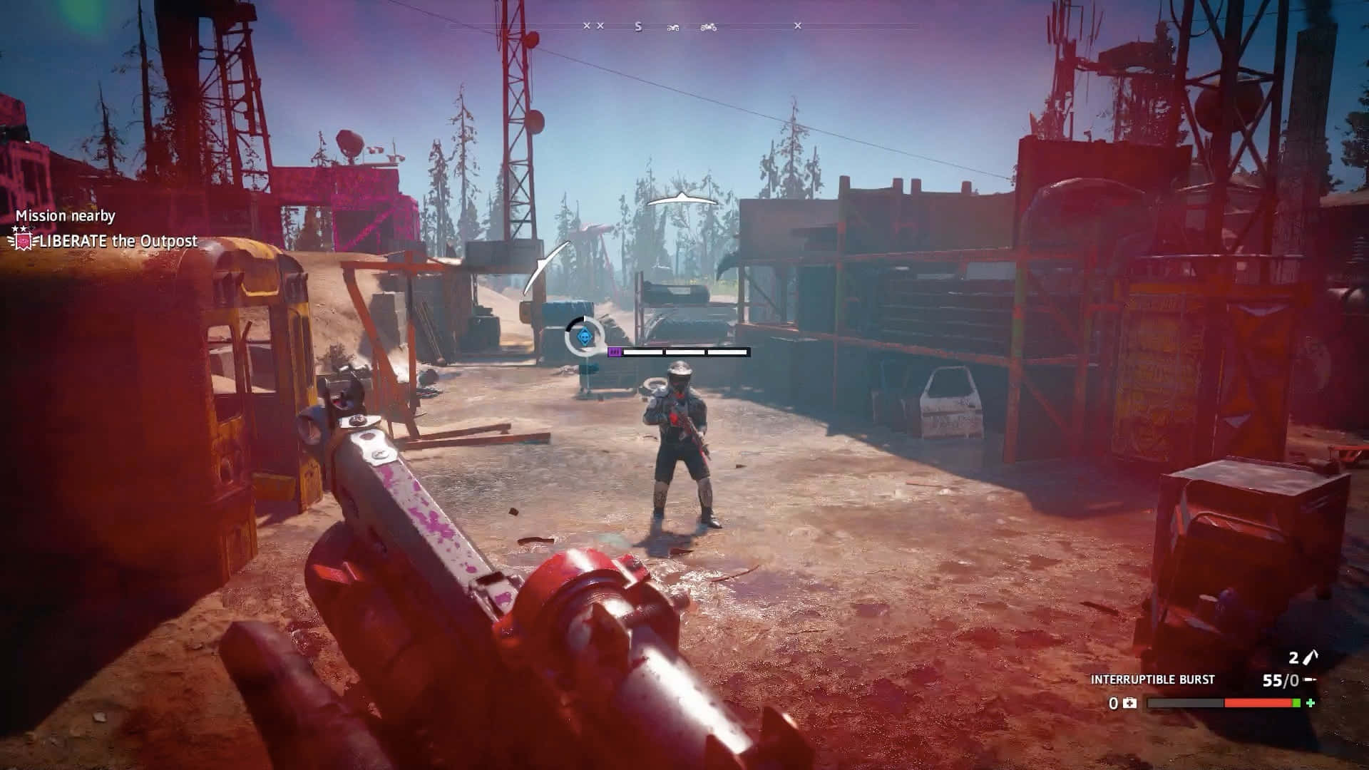 A Screenshot Of A Video Game Showing A Gun In A City
