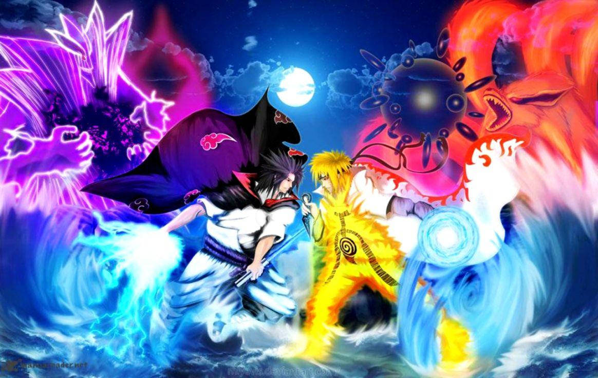 Färgglada Sasuke Och Naruto Art Pc Wallpaper