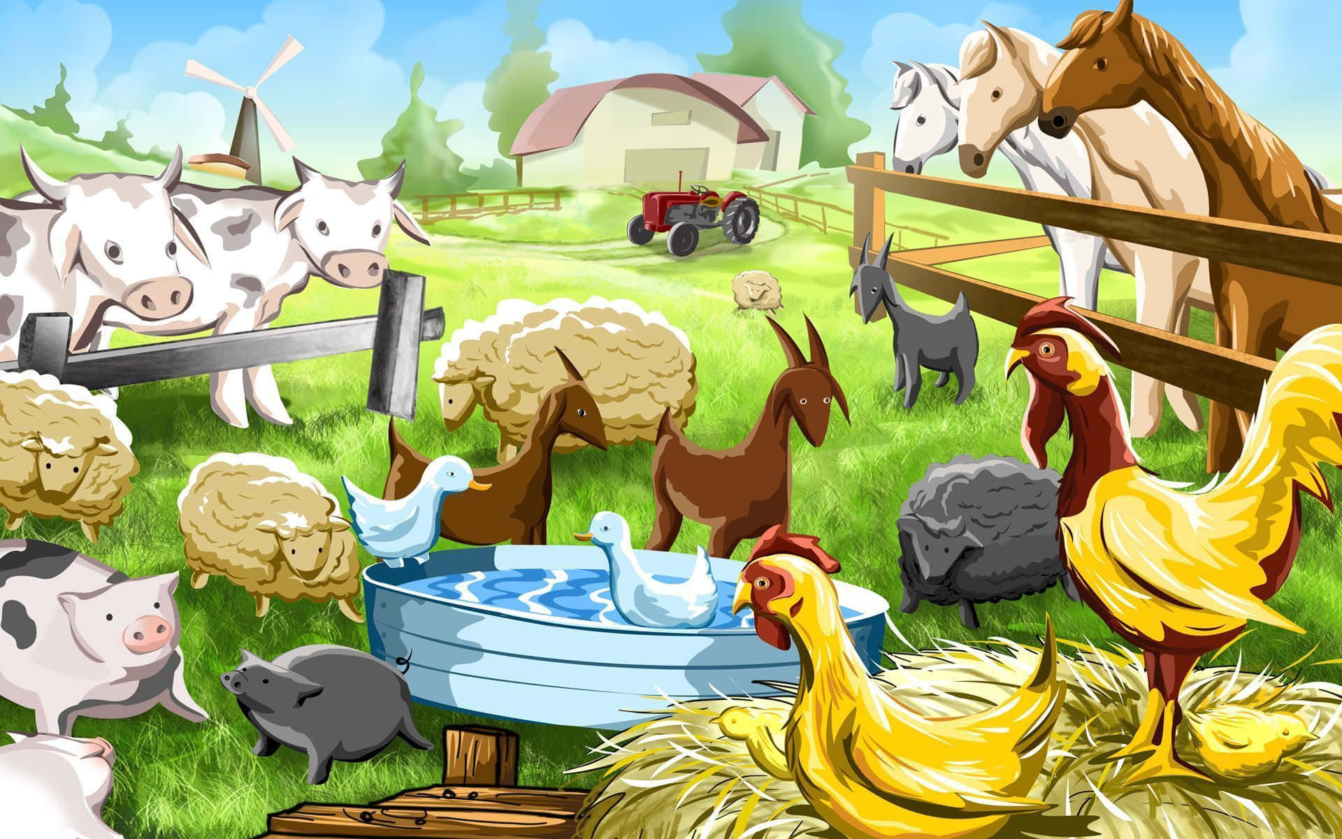 A Group of Farm Animals Enjoying the Sunny Day in the Pasture