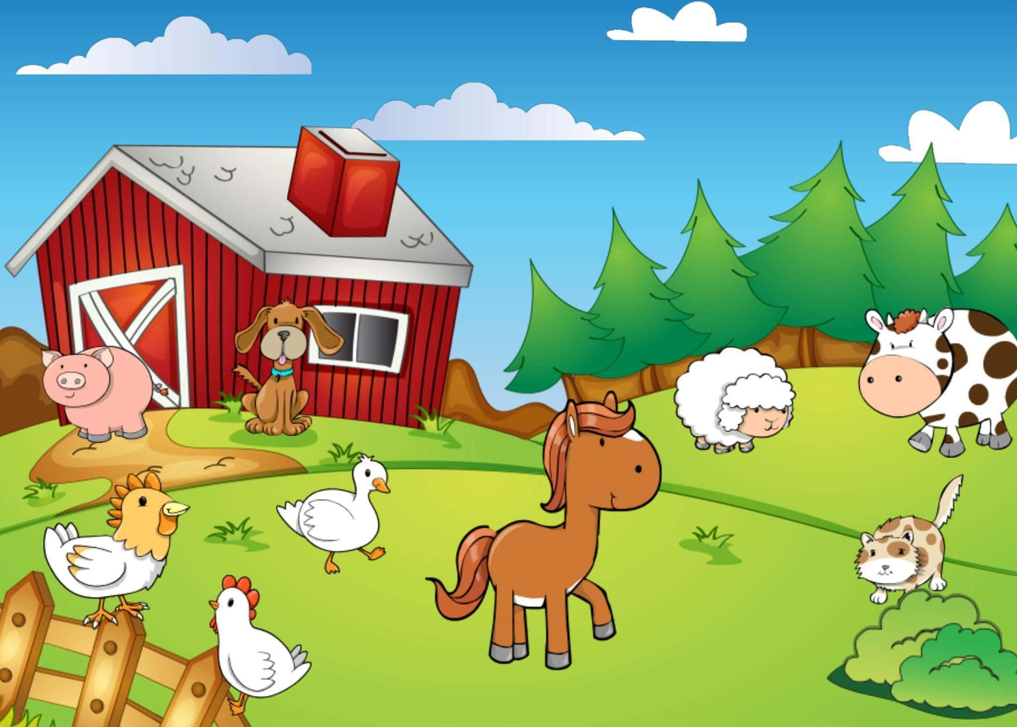 A collection of farm animals peacefully grazing in a lush green meadow
